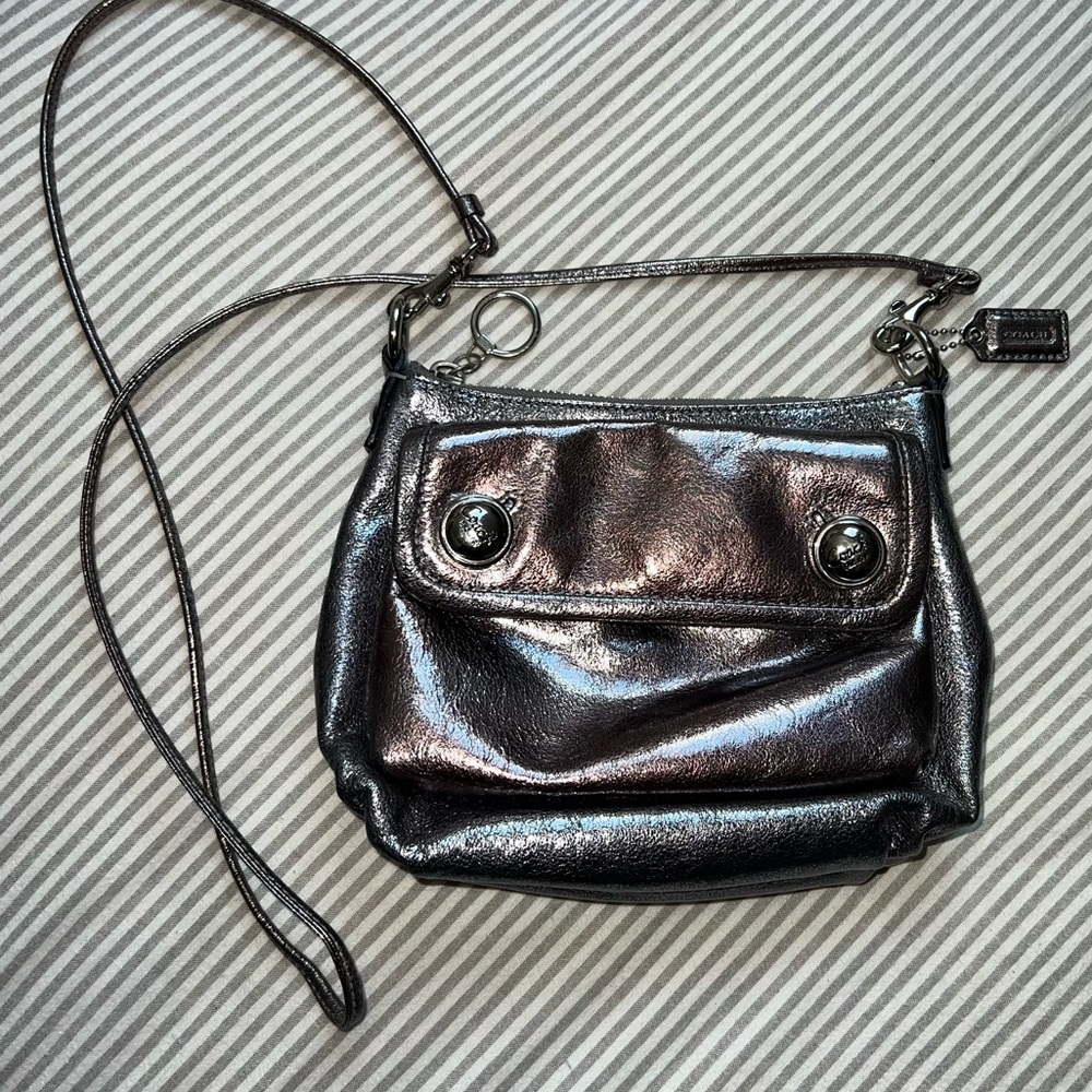 Coach Metallic Black Leather Crossbody Bag - Picture 3 of 7